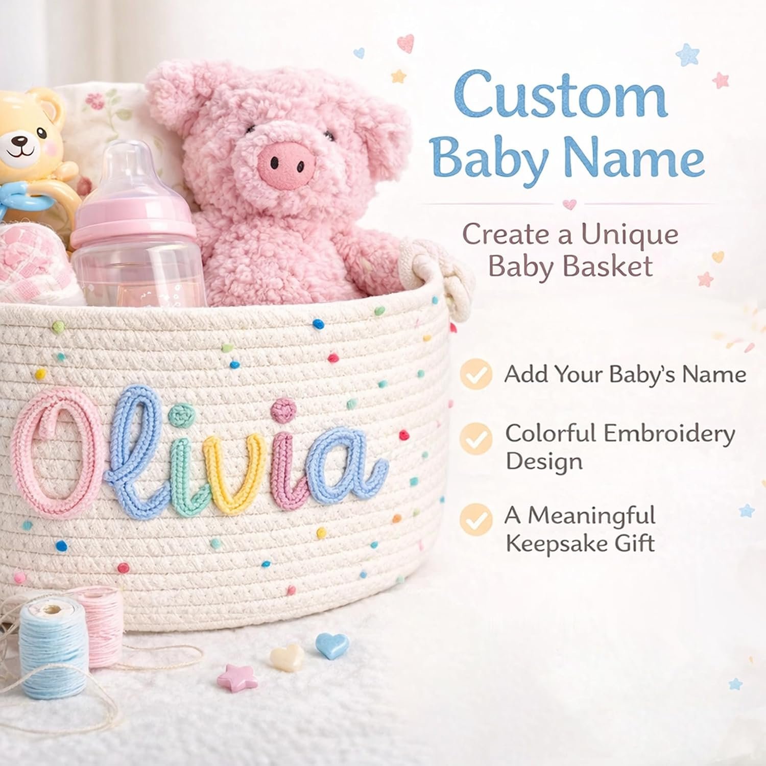 Baby basket personalization detail